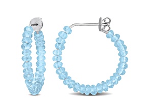 2.88ctw Sky Blue Topaz Beaded Hoop Earrings in Sterling Silver
