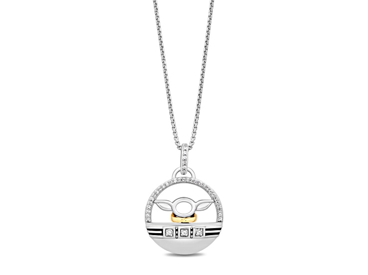 Star Wars™ Fine Jewelry Grogu™ White Diamond Rhodium Over Silver With 10k Yellow Gold Pendant .10ctw