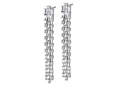 Rhodium Over Sterling Silver Polished Fancy 3-Row Cubic Zirconia Post Dangle Earrings