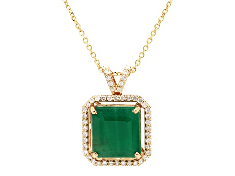 8.17 Ctw Emerald and 0.36 Ctw White Diamond Pendant in 14K YG