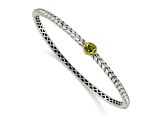 Sterling Silver with 14K Gold Over Sterling Silver Accent Oxidized Peridot Bangle Bracelet
