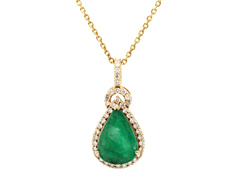 3.61 Ctw Emerald and 0.28 Ctw White Diamond Pendant in 14K YG - 1C3RTA ...