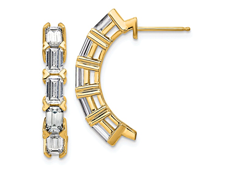 14K Yellow Gold Emerald-cut 5 Stone D E F Pure Light Moissanite Earrings