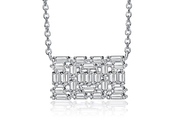 Picture of Clear Cubic Zirconia, Rhodium Plated over Sterling Silver Rectangular Cluster Necklace