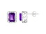 8x6mm Emerald Cut Amethyst And White Topaz Accent Rhodium Over Sterling Silver Halo Stud Earrings