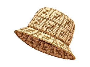 Fendi FF Motif Woven Metallic Gold and Natural Raffia Crochet Bucket Hat