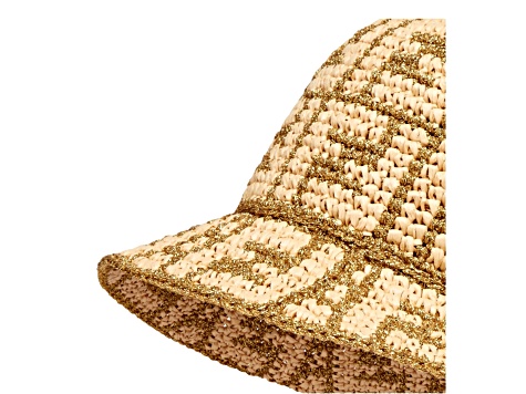 Fendi FF Motif Woven Metallic Gold and Natural Raffia