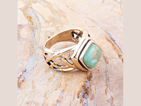 Barse Jewelry Blue Turquoise Gold Tone Cut Out Ring