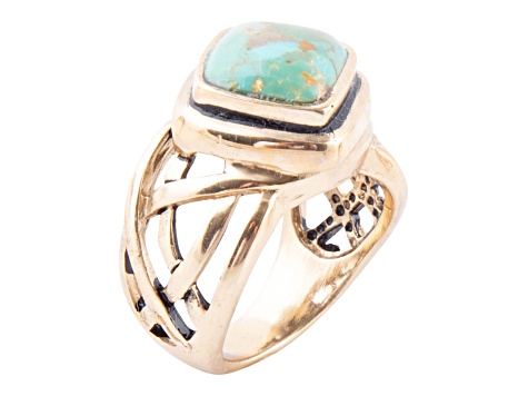 Barse Jewelry Blue Turquoise Gold Tone Cut Out Ring