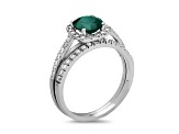 1.35ctw Emerald and Diamond Engagement Ring with Band Ring in 14k White Gold