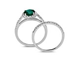 1.35ctw Emerald and Diamond Engagement Ring with Band Ring in 14k White Gold