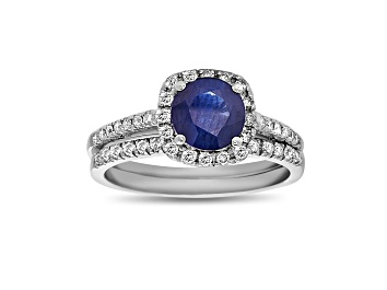 Picture of 1.50ctw Sapphire and Diamond Engagement Ring with Band Ring in 14k White Gold