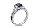 1.50ctw Sapphire and Diamond Engagement Ring with Band Ring in 14k White Gold