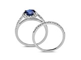 1.50ctw Sapphire and Diamond Engagement Ring with Band Ring in 14k White Gold