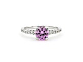 Lab Created Pink Sapphire with White Topaz Accents Rhodium Over Sterling Silver Ring