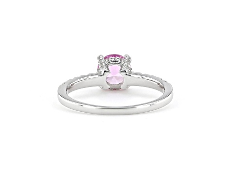 Lab Created Pink Sapphire with White Topaz Accents Rhodium Over Sterling Silver Ring