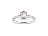 Lab Created Pink Sapphire with White Topaz Accents Rhodium Over Sterling Silver Ring