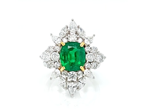 3.25 Ctw Emerald and 2.75 Ctw White Diamond Ring in 18K 2-Tone