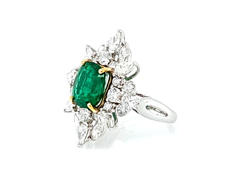 3.25 Ctw Emerald and 2.75 Ctw White Diamond Ring in 18K 2-Tone