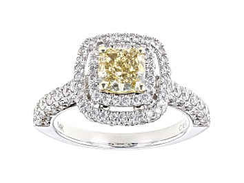 Picture of Yellow And White Lab-Grown Diamond 14kt White Gold Halo Ring 2.50ctw