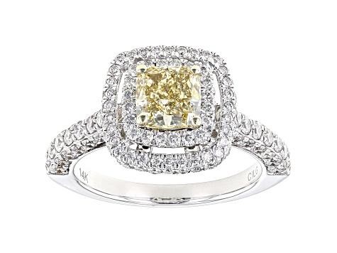 Yellow And White Lab-Grown Diamond 14kt White Gold Halo Ring 2.50ctw ...