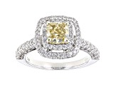 Yellow And White Lab-Grown Diamond 14kt White Gold Halo Ring 2.50ctw
