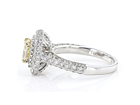 Yellow And White Lab-Grown Diamond 14kt White Gold Halo Ring 2.50ctw