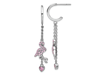 Picture of Rhodium Over Sterling Silver Pink Cubic Zirconia Flamingo Heart Post Hoop Earrings