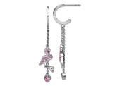 Rhodium Over Sterling Silver Pink Cubic Zirconia Flamingo Heart Post Hoop Earrings