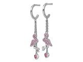 Rhodium Over Sterling Silver Pink Cubic Zirconia Flamingo Heart Post Hoop Earrings