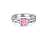 Round Pink and White Cubic Zirconia Sterling Silver Ring