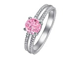 Round Pink and White Cubic Zirconia Sterling Silver Ring