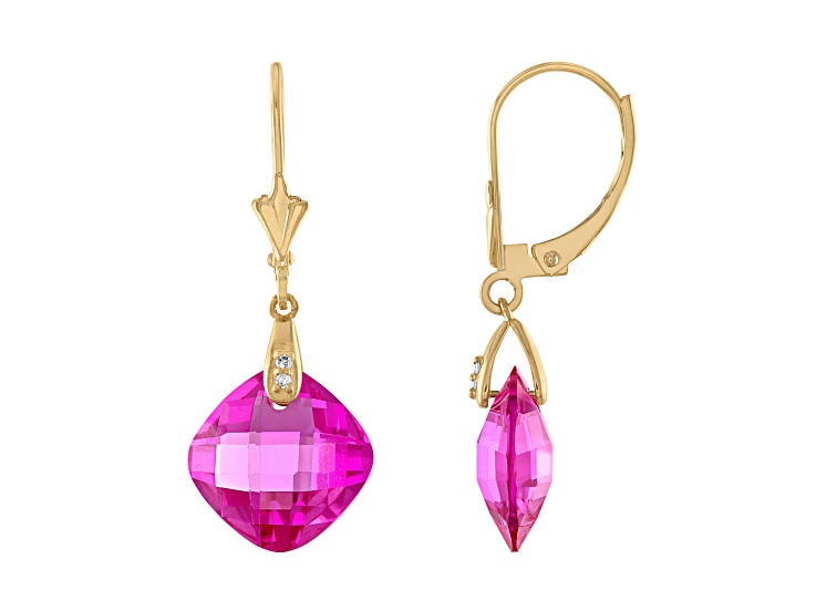 ピアス 14K Pink Gold Bright T One-Touch Earrings Pink Lab Created Sapphire 14k Yellow Gold Earrings 10.02ctw