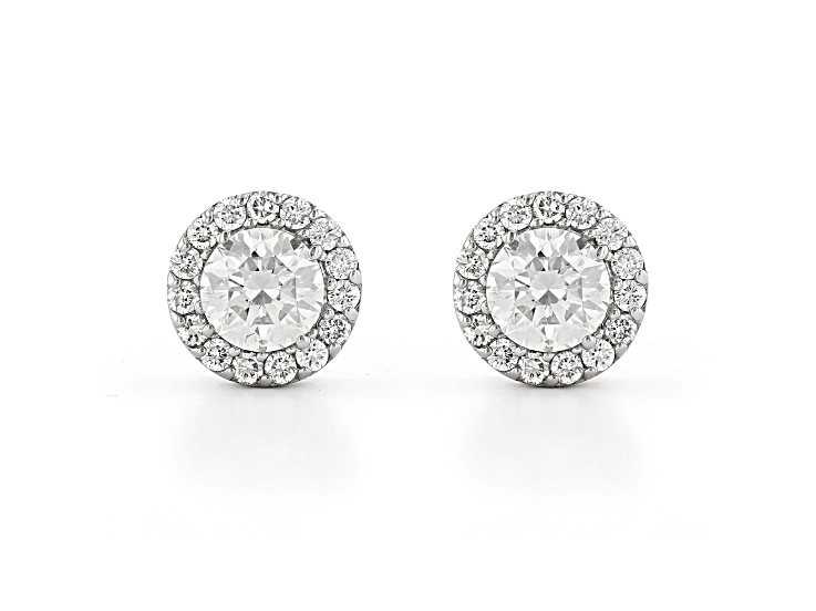 White Lab-Grown Diamond 14kt White Gold Halo Stud Earrings 1.50ctw