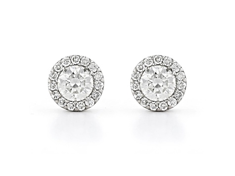 White Lab-Grown Diamond 14kt White Gold Halo Stud Earrings 1.50ctw