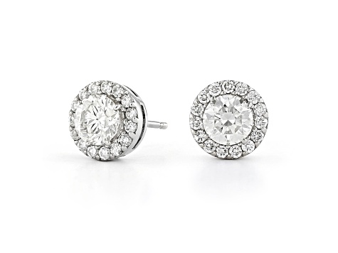 White Lab-Grown Diamond 14kt White Gold Halo Stud Earrings 1.50ctw