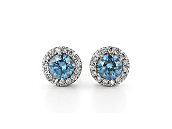 Picture of Blue And White Lab-Grown Diamond 14kt White Gold Halo Stud Earrings 1.50ctw