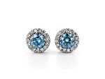 Blue And White Lab-Grown Diamond 14kt White Gold Halo Stud Earrings 1.50ctw