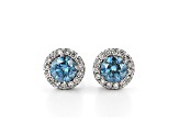 Blue And White Lab-Grown Diamond 14kt White Gold Halo Stud Earrings 1.50ctw