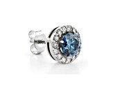 Blue And White Lab-Grown Diamond 14kt White Gold Halo Stud Earrings 1.50ctw