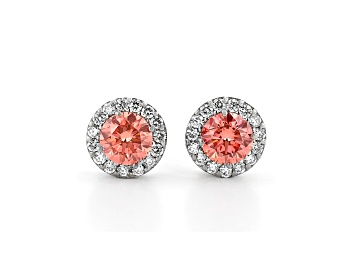 Picture of Pink And White Lab-Grown Diamond 14kt White Gold Halo Stud Earrings 1.50ctw
