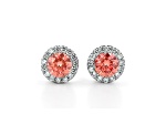 Pink And White Lab-Grown Diamond 14kt White Gold Halo Stud Earrings 1.50ctw