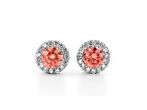 Pink And White Lab-Grown Diamond 14kt White Gold Halo Stud Earrings 1.50ctw