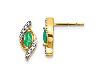 Picture of 10k Yellow Gold and Rhodium Over 10k Yellow Gold Diamond and 0.36ctw Emerald Stud Earrings