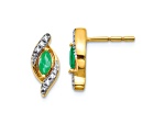 10k Yellow Gold and Rhodium Over 10k Yellow Gold Diamond and 0.36ctw Emerald Stud Earrings