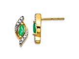 10k Yellow Gold and Rhodium Over 10k Yellow Gold Diamond and 0.36ctw Emerald Stud Earrings