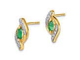 10k Yellow Gold and Rhodium Over 10k Yellow Gold Diamond and 0.36ctw Emerald Stud Earrings