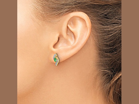 10k Yellow Gold and Rhodium Over 10k Yellow Gold Diamond and 0.36ctw Emerald Stud Earrings