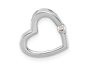 Rhodium Over 10k White Gold Diamond Heart Chain Slide Pendant