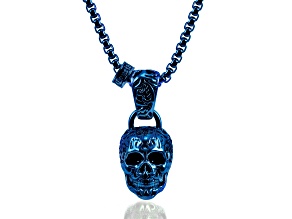 Invicta Jewelry Men's Extra Large Skull Blue Steel Necklace - 28"